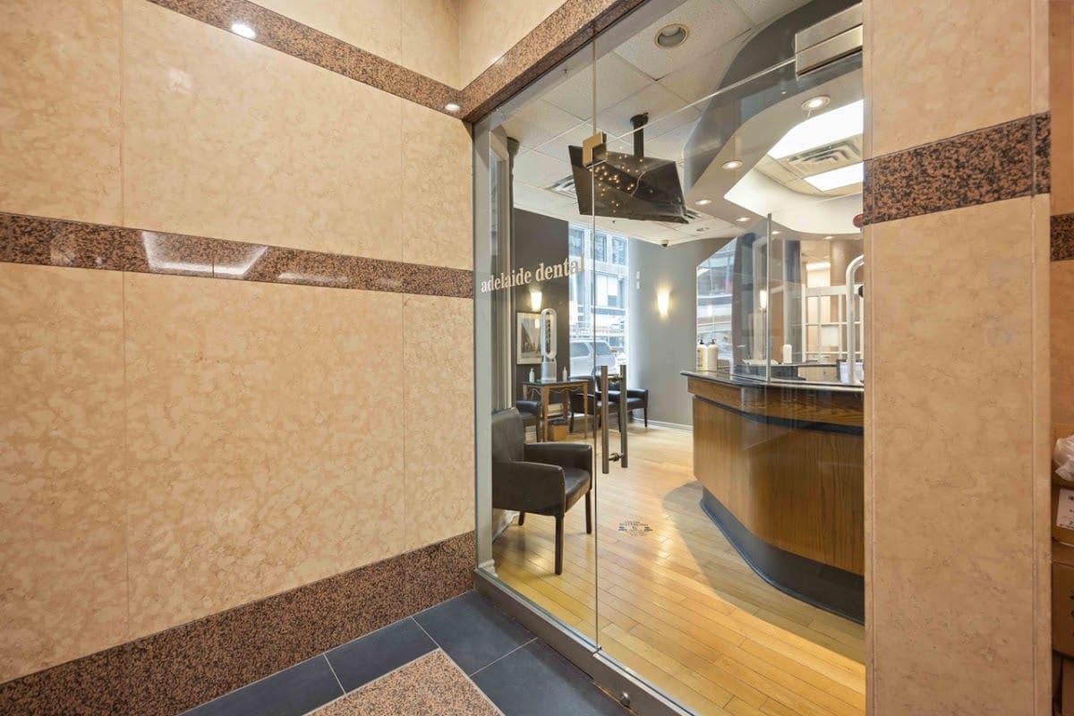 Entrance to the Adelaide Dental dental clinic from the building lobby, downtown Toronto near King Station Entrance to the Adelaide Dental dental clinic from the building lobby, downtown Toronto near King Station