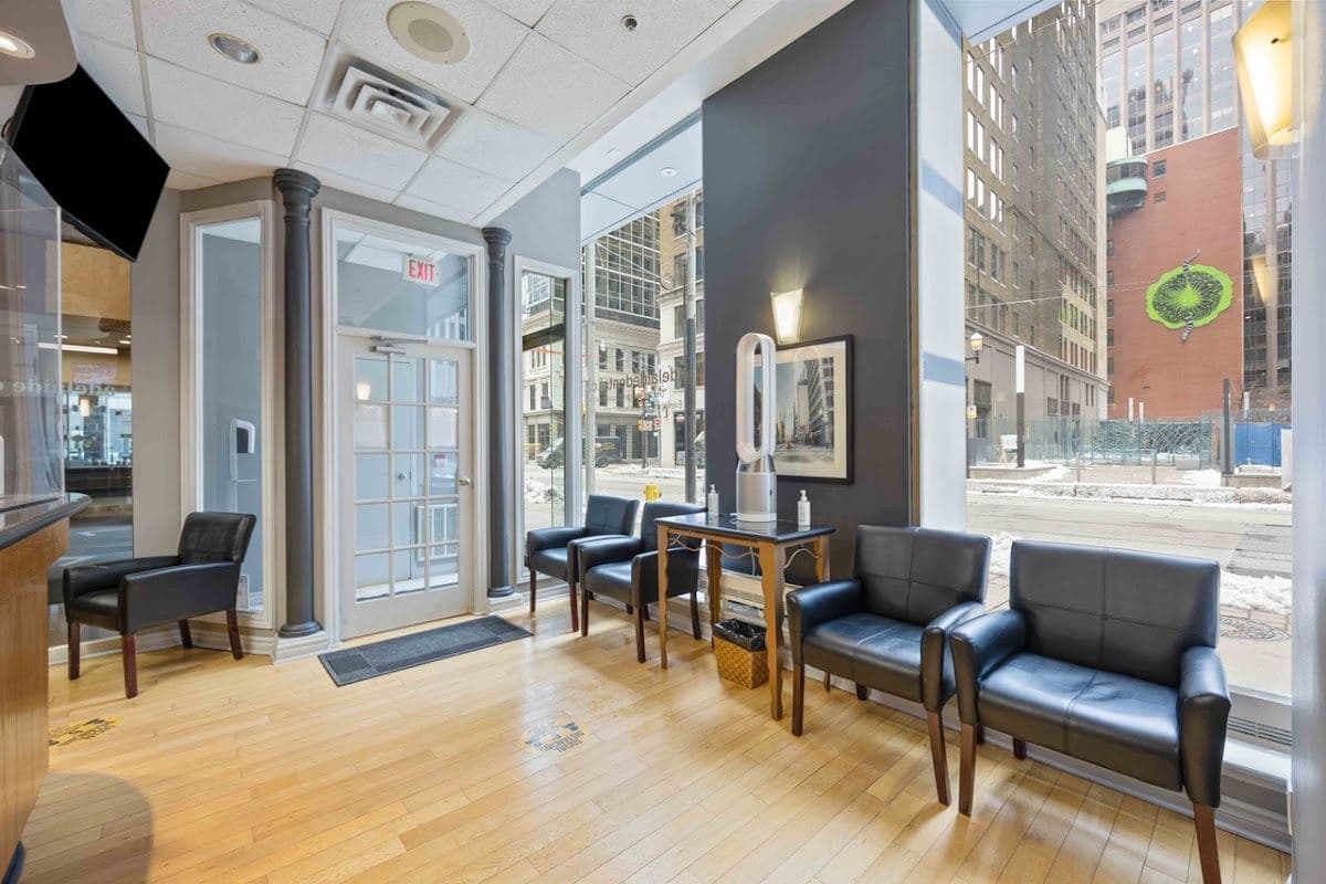 Waiting area at Adelaide Dental, a dentist office looking out on Adelaide Street East, Toronto Waiting area at Adelaide Dental, a dentist office looking out on Adelaide Street East, Toronto