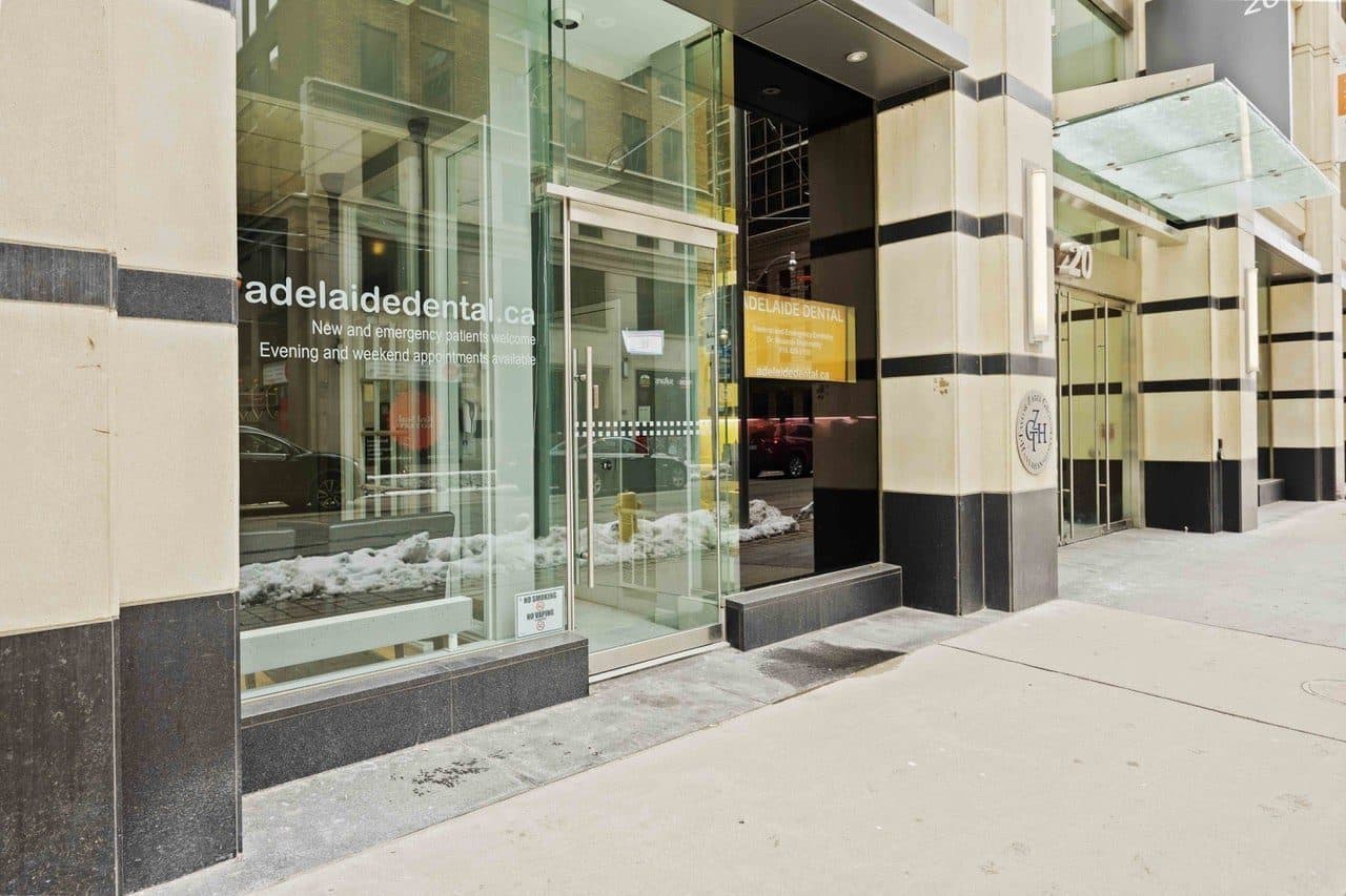 Adelaide Dental dentist office street entrance at 20 Adelaide Street East, downtown Toronto Adelaide Dental dentist office street entrance at 20 Adelaide Street East, downtown Toronto